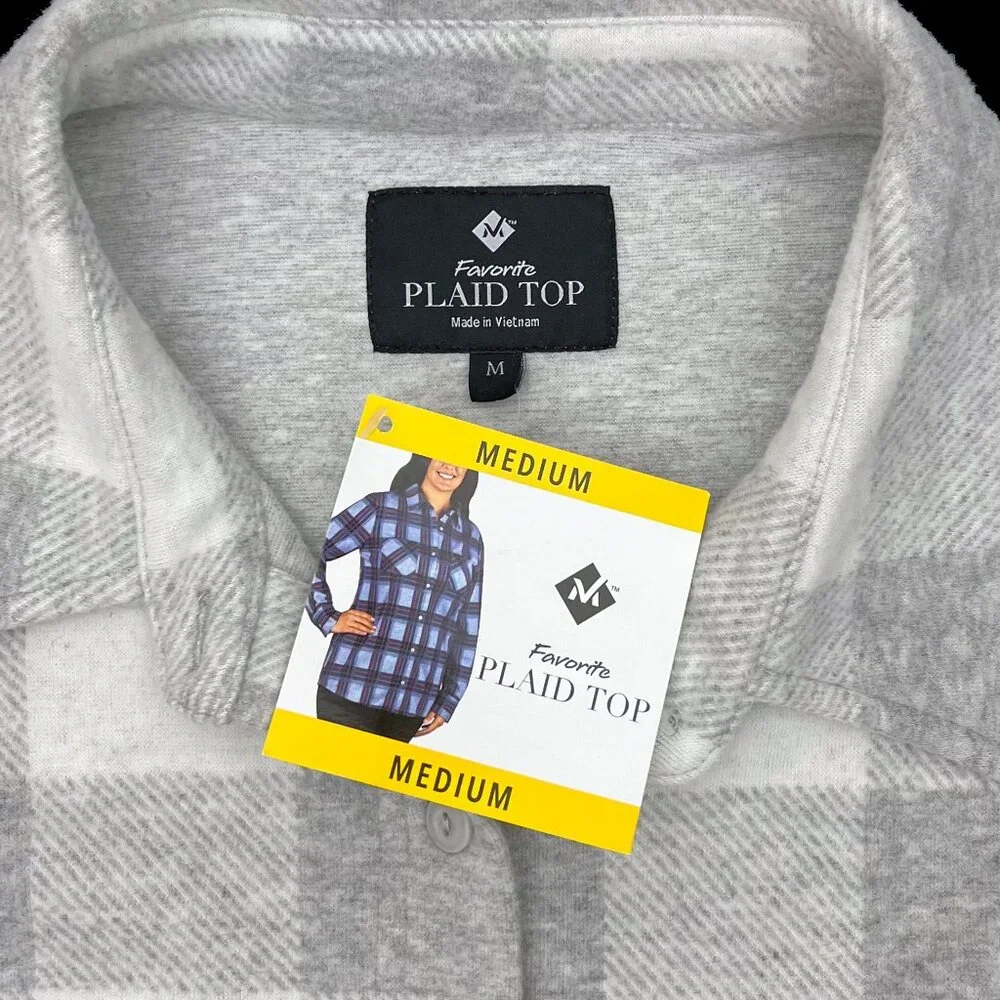 Members Mark Favorite Plaid Top Womens M Gray White Plaid Shacket NEW NWT - Picture 2 of 4